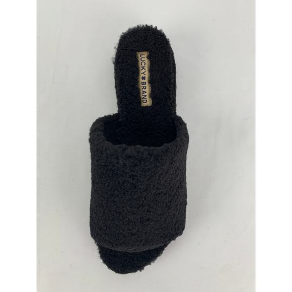 Lucky Brand Gadini Faux Fur Open Toe Fleece Slippers Womens 11M Black Shearling - Picture 3 of 9